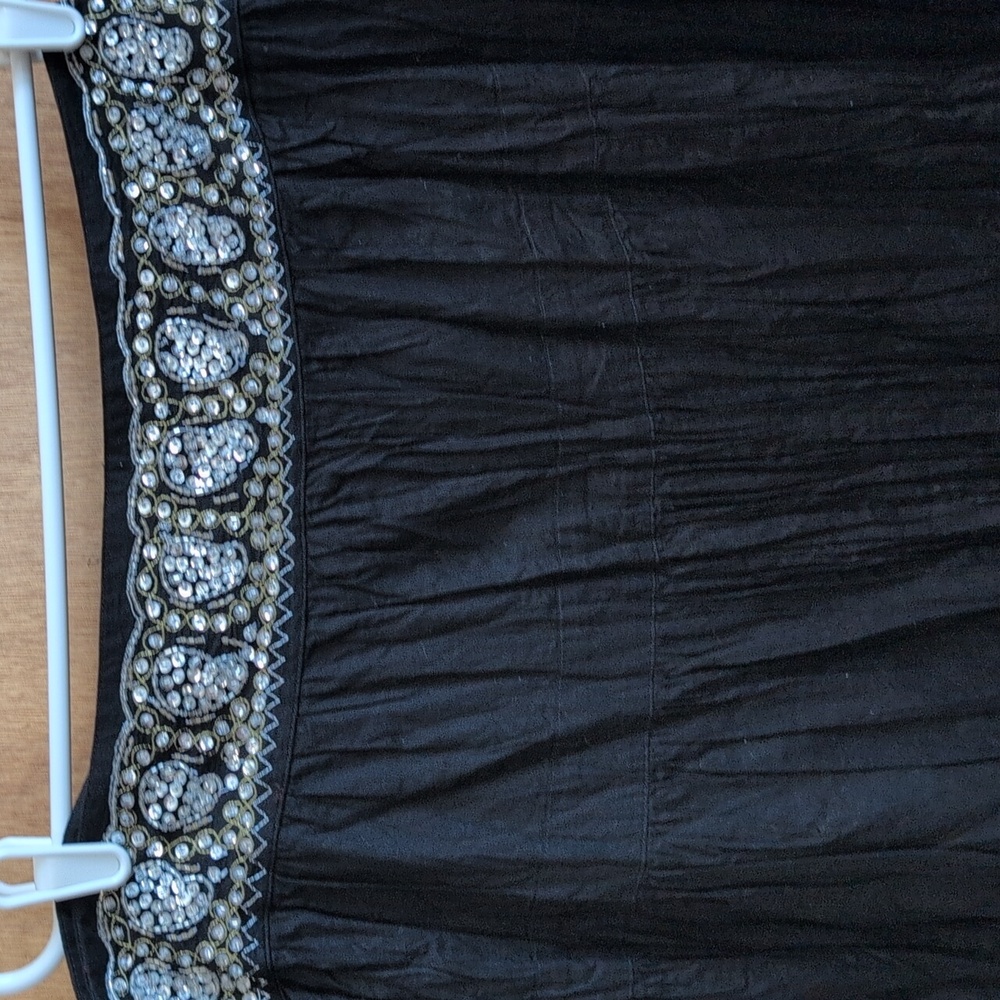 Black broomstick style tiered skirt with sequin beaded waistband. size large